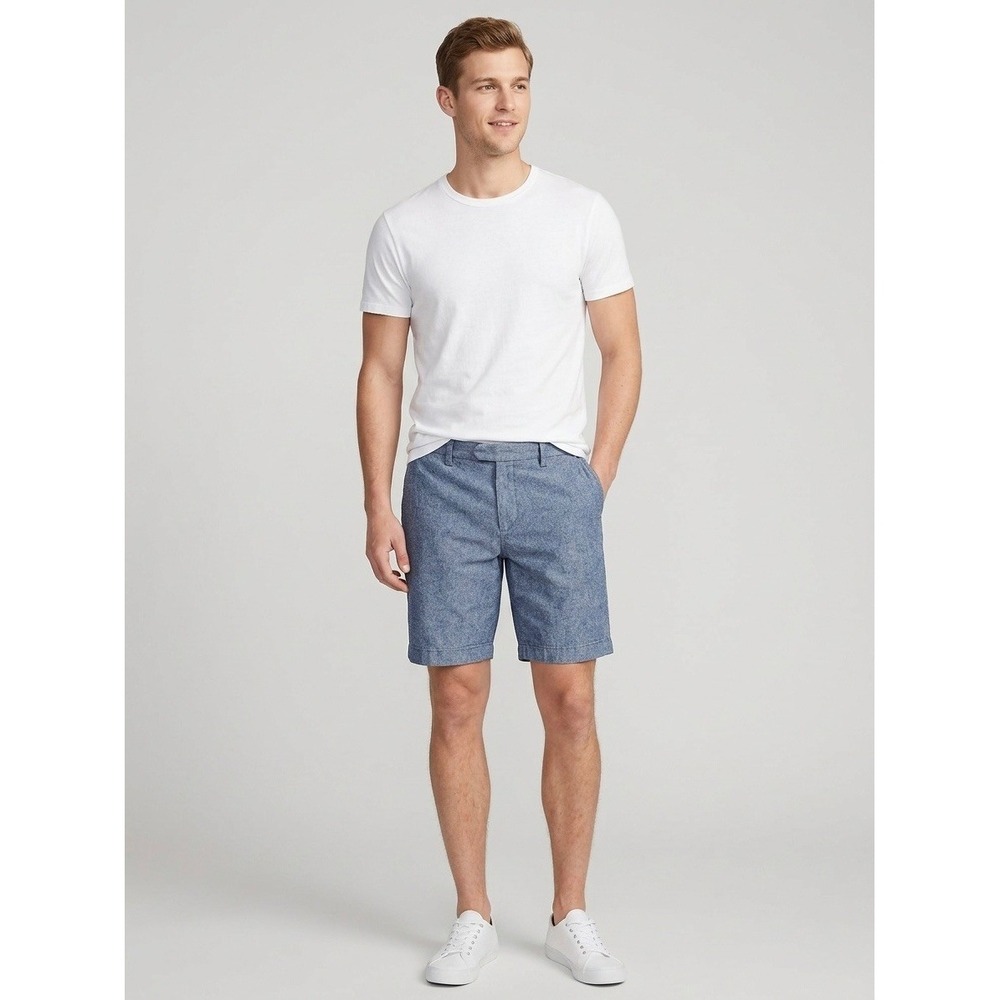 J.Crew Rivington Men Blue Linen Cotton Blend Shorts Size 34W Textured Summer